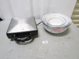 Electric Waffle Maker And 6 Metal Mixing Bowls