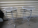 Matching Pair Of Metal W/ Glass Top Plant Stands (LOCAL PICK UP ONLY)