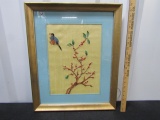 Vtg Framed And Matted Oriental Needlework On Silk By Joan Ganong