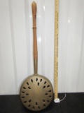 Vtg Brass With Wood Handle Bed Warmer Made In France