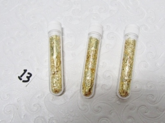 Three 2" Vials Of 22 K Gold Flake