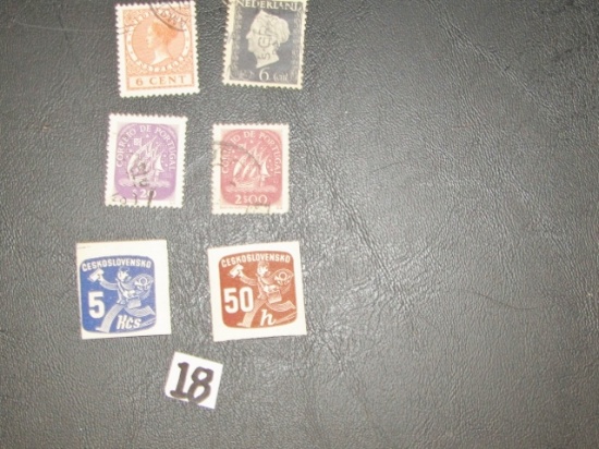 Two 6 Cents Netherlands Stamps From The 1920s, Two 20 Dollar Portugal