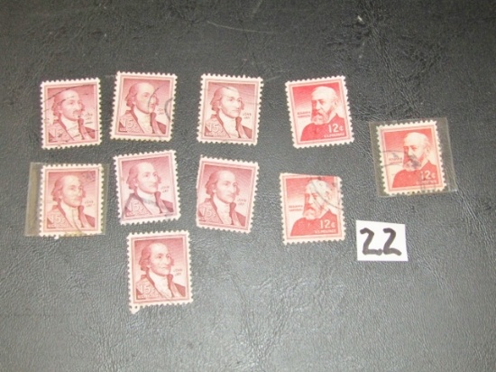 7 U. S. Stamps From 1958-59: Seven John Jay 15 Cents And Three 12 Centa