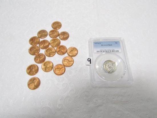 P C G S Graded P R 68 1970 - S Jefferson Nickel And 17 Brilliant Uncirculated