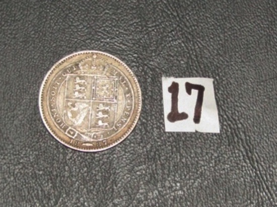 1887 British 92.5% Silver Shilling Coin