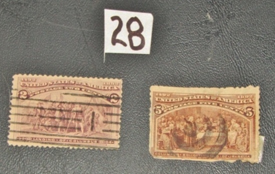 Two 1893 U. S. Columbian Exposition Postage Stamps: 1 Cent And 5 Cents