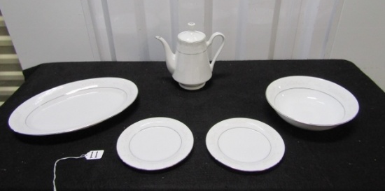 Crown Ming Porcelain China Teapot, Platter, Serving Bowl And 2 Salad