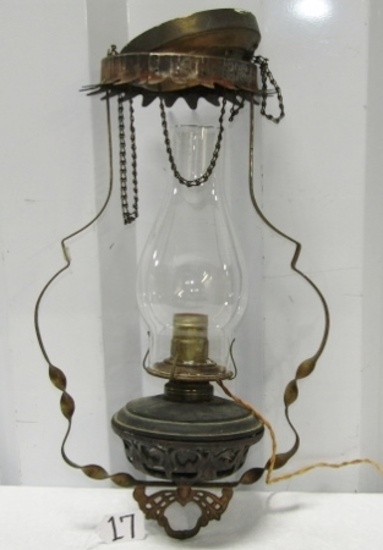 Antique Hanging Oil Lamp That Was Converted To Electric
