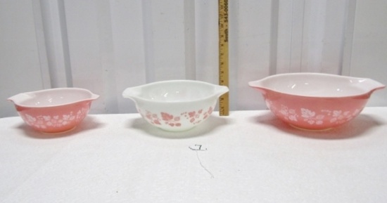 3 Rare Pyrex Gooseberry Pattern Double Lip Casserole Bowls