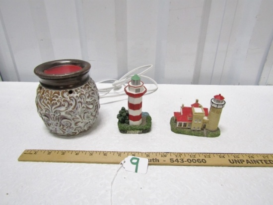 Electric Scented Wax Warmer And 2 Lighthouse Figures