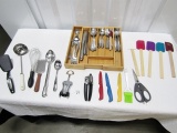 Nice Lot Of Silverware W/ Tray And Good Kitchen Utensils