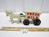 Vtg Cast Iron Horse Drawn Milk Wagon