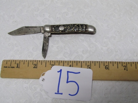 Vtg Imperial Faux Bone Handle 2 Blade Knife