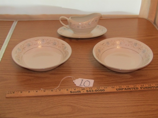 English Garden China Gravy Boat W/ Separate Underplate And 2 Serving Bowls