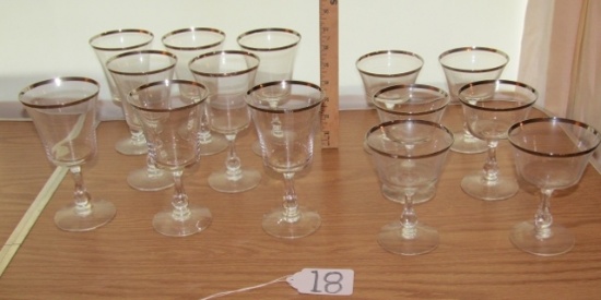 Set Of 8 Fostoria Sheffield Patter Crystal Water Glasses And 6 Champagne / Sherbert