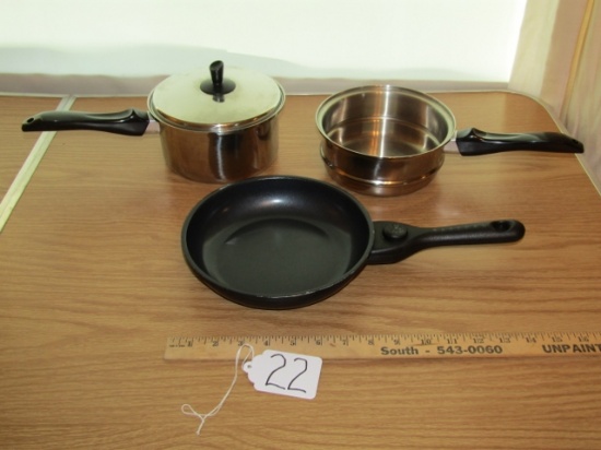 2 Stainless Steel Pots And A Frying Pan By Sate