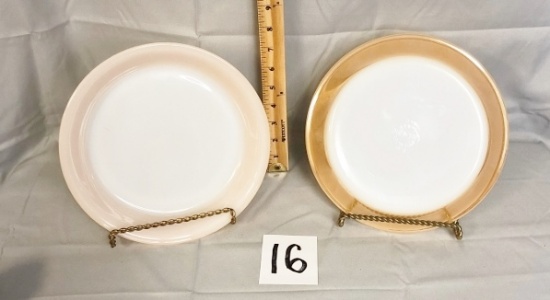 Two 1940s Fire King Peach Lustre Pie Plates