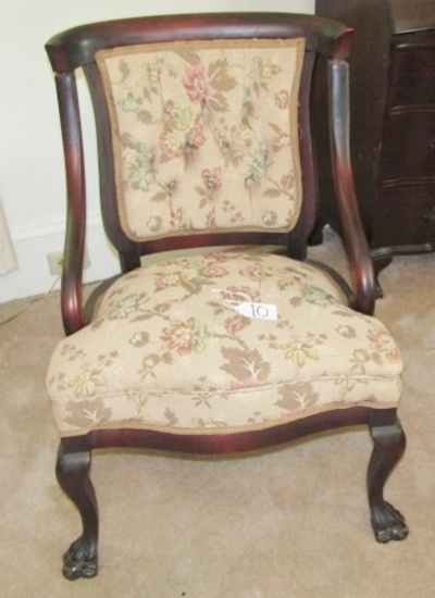 Antique Mahogany Women's Parlor Chair W/ Claw Feet  (LOCAL PICK UP ONLY)