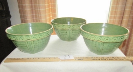 3 Vtg 1920s-1930s Yellow Ware Scallopped Edge Mixing Bowls Signed U S A 103/