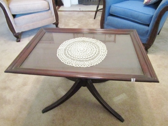Vtg Mahogany W/ Glass Top Coffee Table  (LOCAL PICK UP ONLY)
