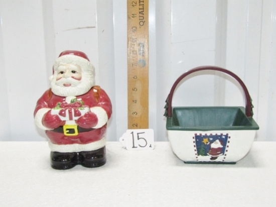 Santa Claus Cookie Jar And A Candy Basket