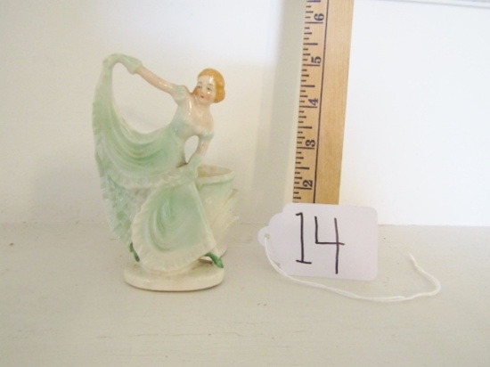 Antique Small Porcelain Planter W/ Victorian Southern Belle