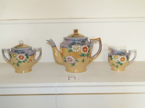 Vtg 1920s Moriyama Mori Machi Porcelain Teapot, Sugar Bowl And Creamer