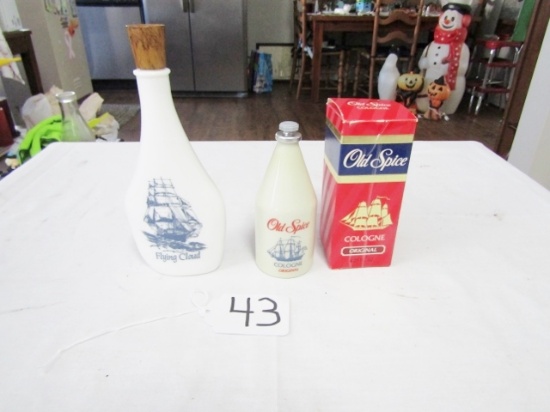 Vtg Old Spice Flying Cloud Milk Glass Bottle And New Old Spice Cologne