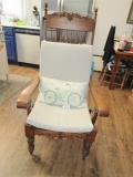 Antique Solid Tiger Oak Morris Recliner Chair W/ Wheels On All 4 Legs  LOCAL PICK UP ONLY