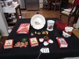 Christmas Wind Chimes ( 5 ), Cannonsburg Pottery Plate, 2 Lefton Mugs,