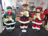 3 Children Singing Christmas Carols W/ Porcelain Faces And Hands