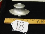 Vtg Cast Metal Inkwell W/ Milk Glass Insert