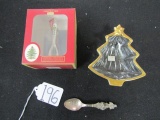 N I B Spode Christmas Tree Spoon, Lead Crystal Christmas Tree Dish And