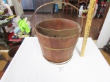 Vtg Wooden Firkin Bucket W/ Center Divider