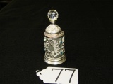 Vtg Silver Filigree Perfume Bottle W/ Blue Stones And Faceted Clear Finial