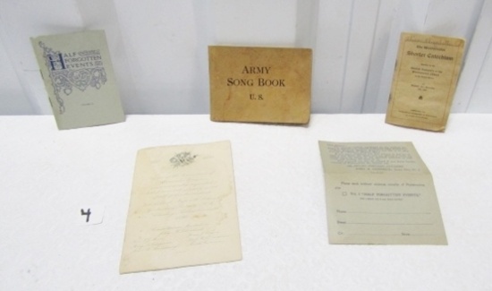 Antique Ephmera Lot: 1918 Army Song Book; 1911 Booklet: Half Forgotten Events;
