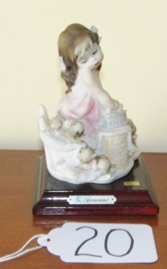 Vtg 1987 Signed Giuseppe Armani Porcelain Figurine Girl Ironing W/ Cats