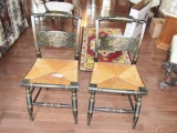 2 Antique Solid Wood Brush Seat Chairs W/ Ornate Designs (Local Pick Up Only)