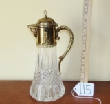 Vtg Italian Lead Crystal W/ Brass Or Gold Plated Top And Handle Water Ewer
