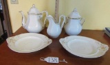 Antique (1830-1850) Rees Limoges Coffee Pot, Milk Pitcher, Large Sugar Bowl And