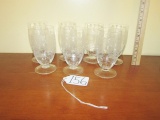 8 Antique Etched Crystal Water / Tea Glasses