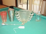 Bar Set: Stainless Drink Mixer, Frosted Glass Ice Bucket And A Glass Flask