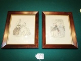Pair Of Antique Engraved Prints Colored By Hand