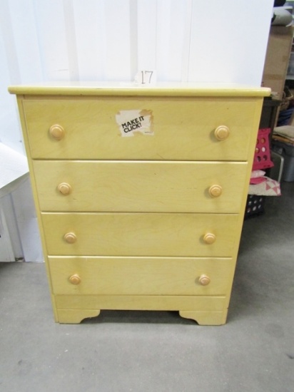 Vtg Solid Wood W/ Wood Laminate 4 Drawer Chest Of Drawers (LOCAL PICK UP ONLY)