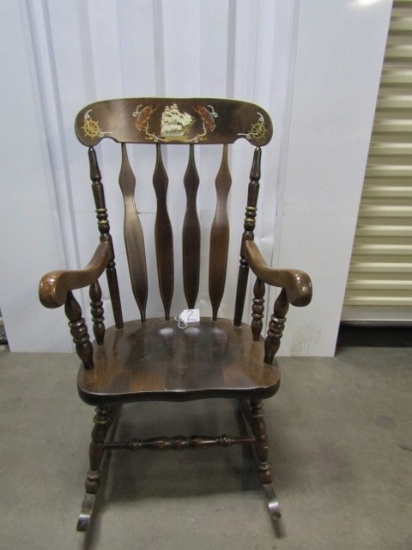Vtg Solid Wood Rocking Chair W/ Nautical Designs (LOCAL PICK UP ONLY)