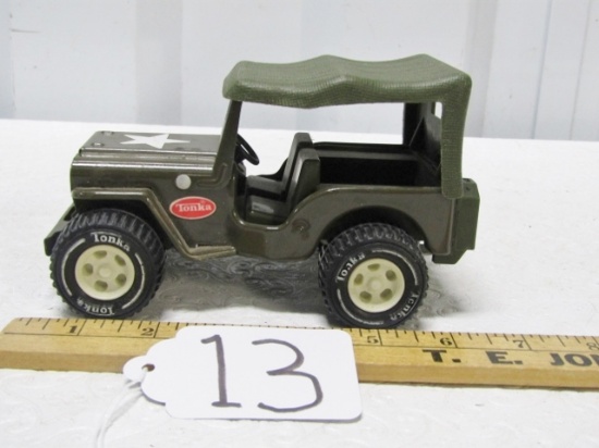 Vtg Tonka Pressed Steel Army Jeep W/ Hitch