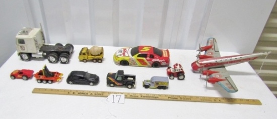 Lot Of Various Die Cast Cars And Trucks And A Marx Tin Friction Airplane