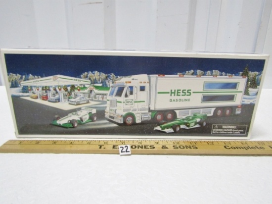 N I B Hess Car Hauler And 2 Race Cars