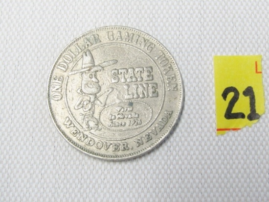 Vtg State Line Wendover, Nevada 1 Dollar Gaming Token