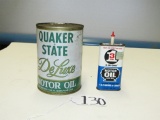 Vtg Quaker State Deluxe Motor Oil Can And A 3 In 1 S A E 20 Motor Oil Can